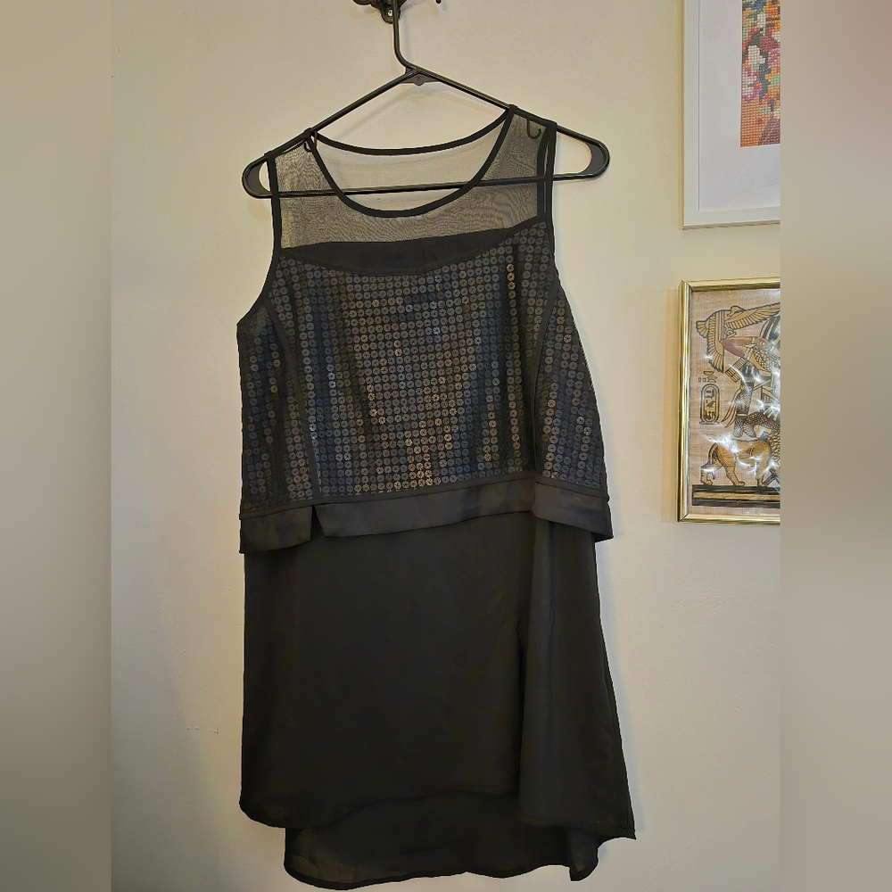 Black Sleeveless Top with Sequin Detail.